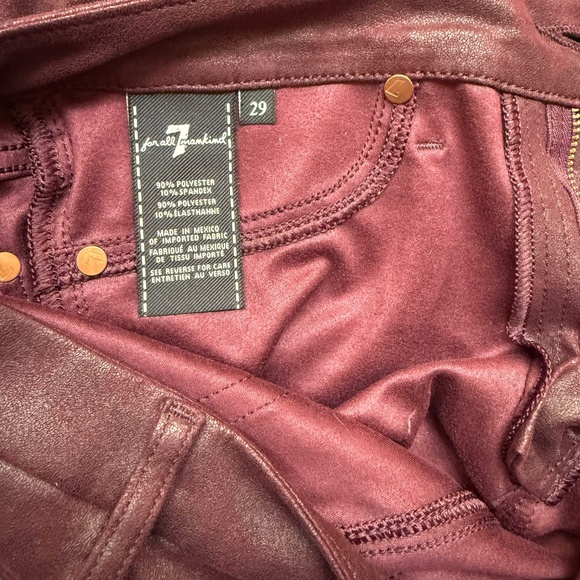 Women 7 For All Mankind 29" Soft Burgundy leather look Skinny Grunge Rock Pants - Picture 12 of 16